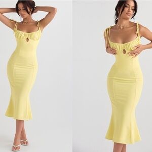 House of CB size XS PLUS CUP  ‘Soren’‎ Buttercup Cutout Mermaid Midi yellow NWT
